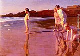 Sunset Canvas Paintings - Children On The Beach At Sunset, Valencia